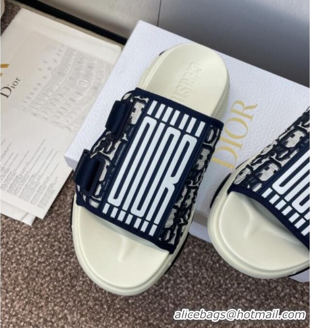 ​Luxury Cheap Dior D-Wander Platform Slides Sandal in Oblique Fabric D0021 Blue/Beige 2025