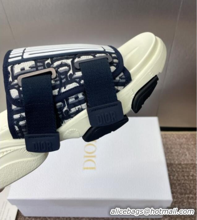 ​Luxury Cheap Dior D-Wander Platform Slides Sandal in Oblique Fabric D0021 Blue/Beige 2025