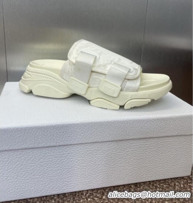 Shop Discount Dior D-Wander Platform Slides Sandal in Oblique Fabric D0021 White 2025