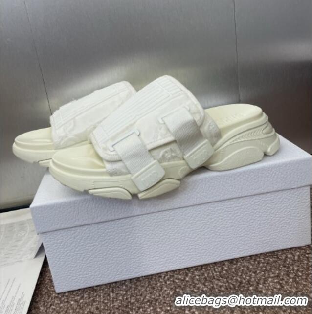 Shop Discount Dior D-Wander Platform Slides Sandal in Oblique Fabric D0021 White 2025