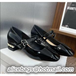 ​Best Quality Dior D-Lane Mary Janes Pumps 3.5cm in Patent Leather with Pearls D0025 Black 2025