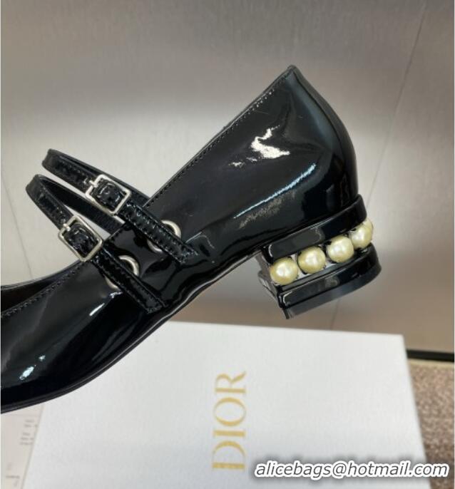 ​Best Quality Dior D-Lane Mary Janes Pumps 3.5cm in Patent Leather with Pearls D0025 Black 2025
