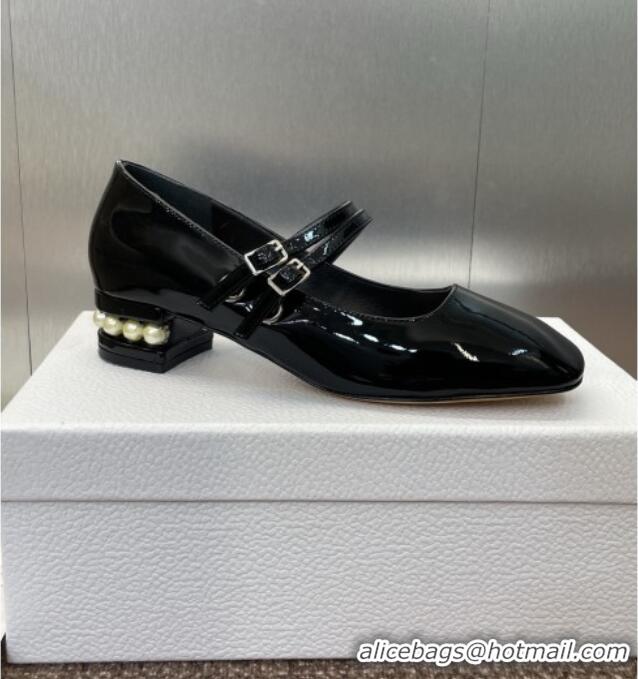 ​Best Quality Dior D-Lane Mary Janes Pumps 3.5cm in Patent Leather with Pearls D0025 Black 2025