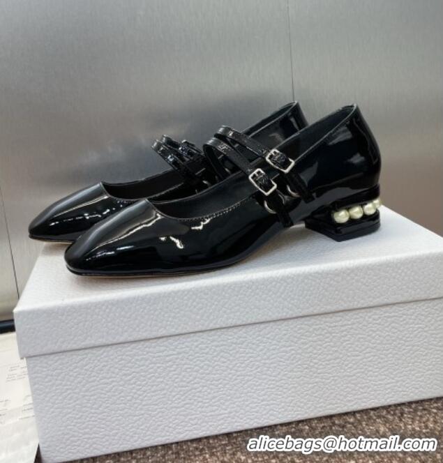 ​Best Quality Dior D-Lane Mary Janes Pumps 3.5cm in Patent Leather with Pearls D0025 Black 2025