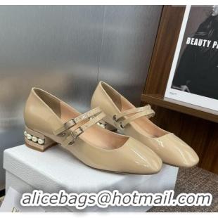 Buy Cheap Dior D-Lane Mary Janes Pumps 3.5cm in Patent Leather with Pearls D0025 Beige 2025