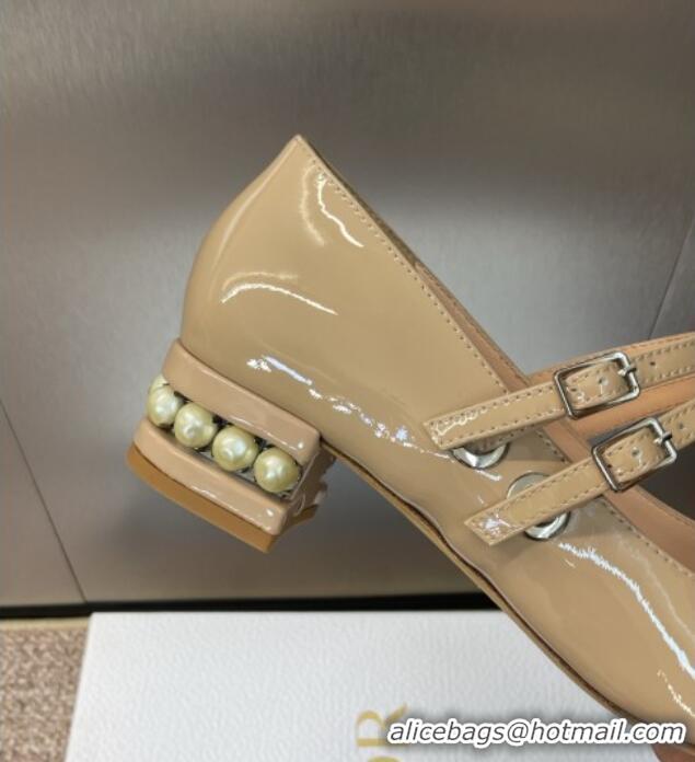 Buy Cheap Dior D-Lane Mary Janes Pumps 3.5cm in Patent Leather with Pearls D0025 Beige 2025