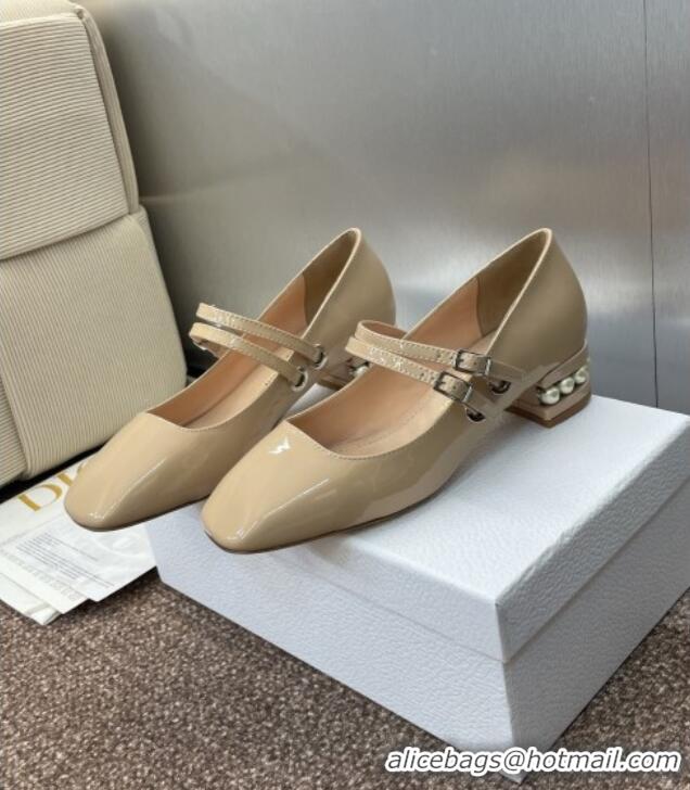 Buy Cheap Dior D-Lane Mary Janes Pumps 3.5cm in Patent Leather with Pearls D0025 Beige 2025