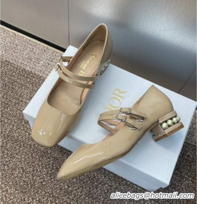 Buy Cheap Dior D-Lane Mary Janes Pumps 3.5cm in Patent Leather with Pearls D0025 Beige 2025