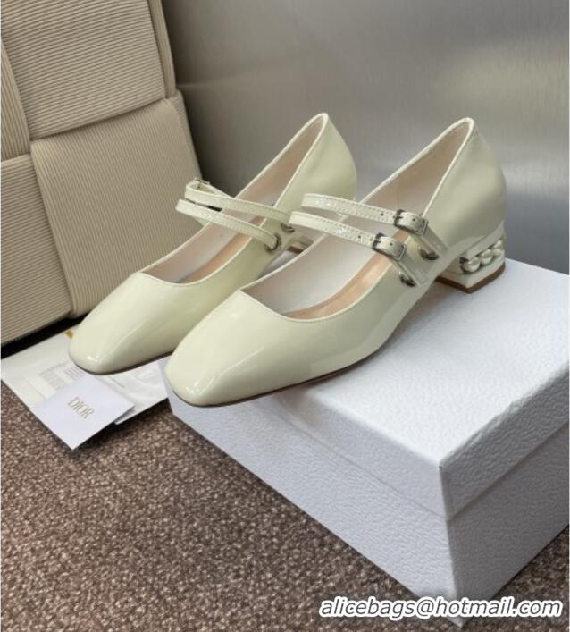 New Design Dior D-Lane Mary Janes Pumps 3.5cm in Patent Leather with Pearls D0025 White 2025