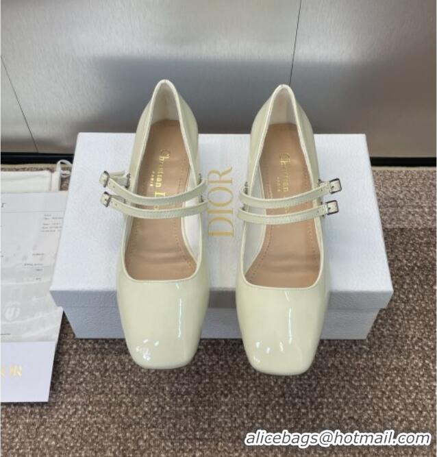 New Design Dior D-Lane Mary Janes Pumps 3.5cm in Patent Leather with Pearls D0025 White 2025