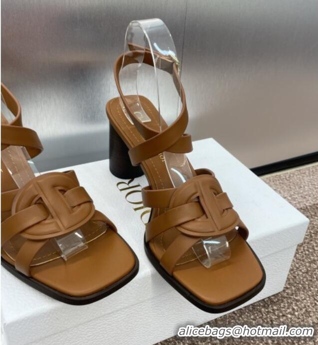 High Quality Dior D-Club Heeled Sandals 8cm in Calfskin Leather D0028 Brown 2025