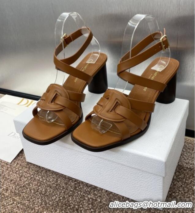 High Quality Dior D-Club Heeled Sandals 8cm in Calfskin Leather D0028 Brown 2025