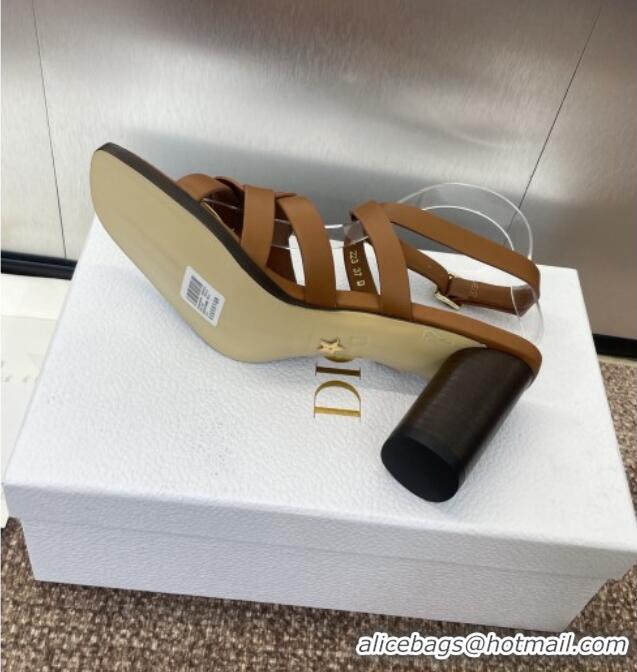 High Quality Dior D-Club Heeled Sandals 8cm in Calfskin Leather D0028 Brown 2025