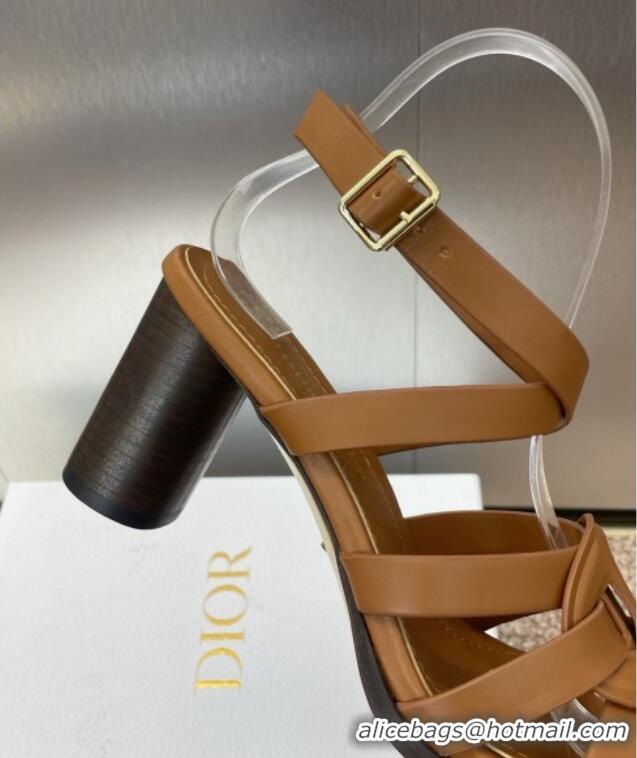 High Quality Dior D-Club Heeled Sandals 8cm in Calfskin Leather D0028 Brown 2025