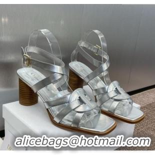 Luxury Classic Dior D-Club Heeled Sandals 8cm in Calfskin Leather D0028 Silver 2025