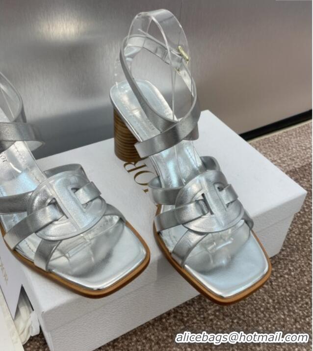 Luxury Classic Dior D-Club Heeled Sandals 8cm in Calfskin Leather D0028 Silver 2025