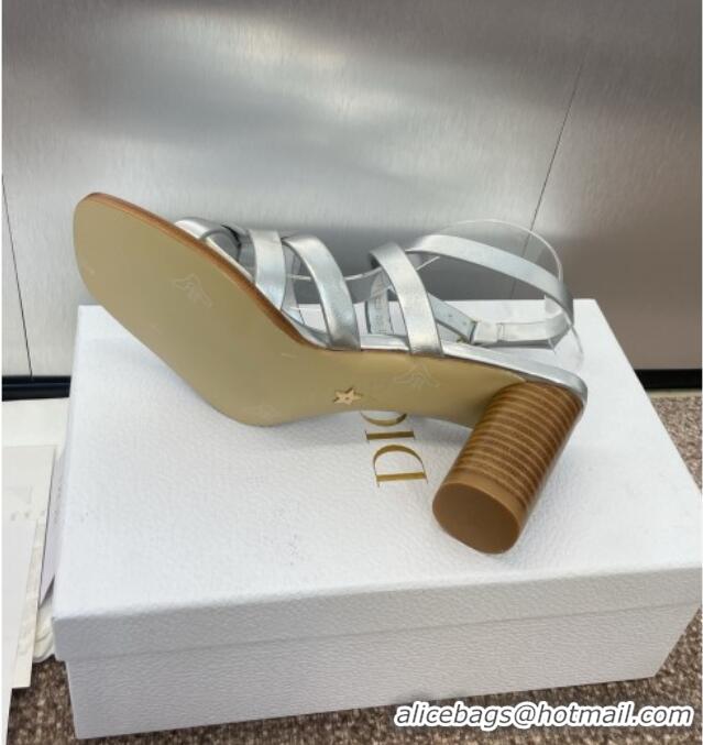 Luxury Classic Dior D-Club Heeled Sandals 8cm in Calfskin Leather D0028 Silver 2025