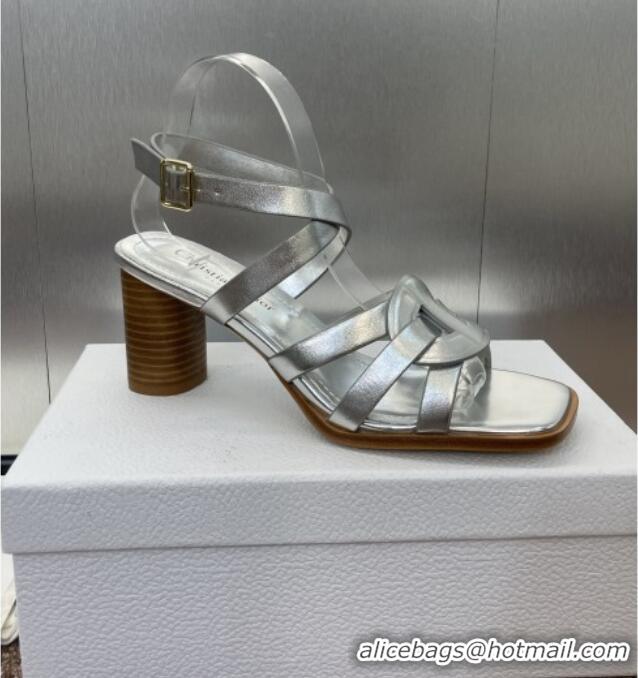 Luxury Classic Dior D-Club Heeled Sandals 8cm in Calfskin Leather D0028 Silver 2025