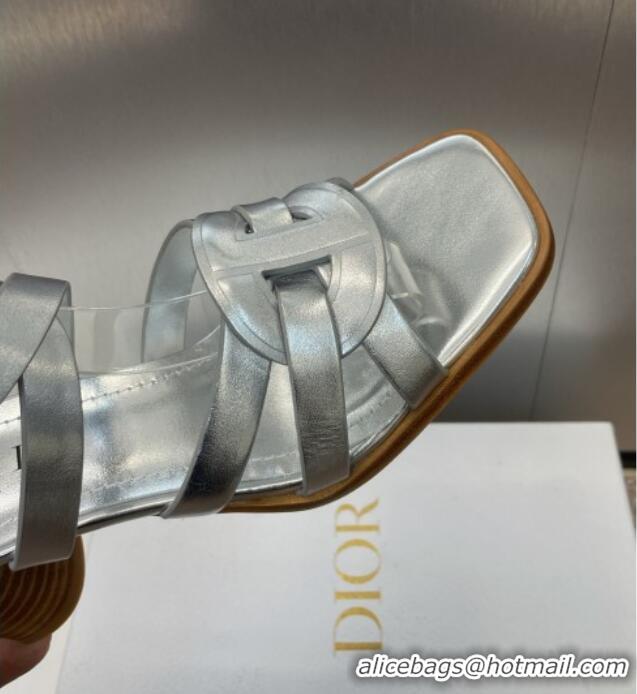 Luxury Classic Dior D-Club Heeled Sandals 8cm in Calfskin Leather D0028 Silver 2025