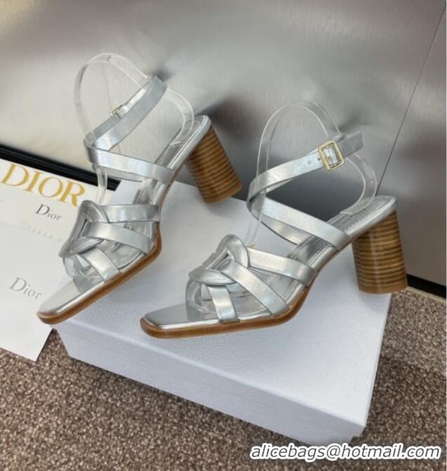 Luxury Classic Dior D-Club Heeled Sandals 8cm in Calfskin Leather D0028 Silver 2025