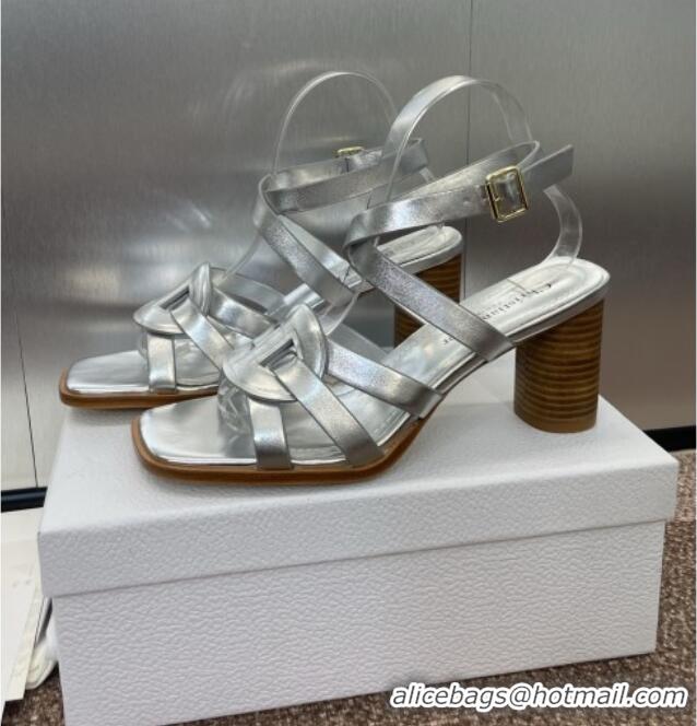 Luxury Classic Dior D-Club Heeled Sandals 8cm in Calfskin Leather D0028 Silver 2025