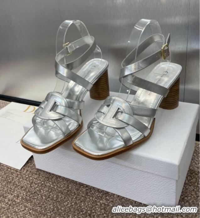 Luxury Classic Dior D-Club Heeled Sandals 8cm in Calfskin Leather D0028 Silver 2025