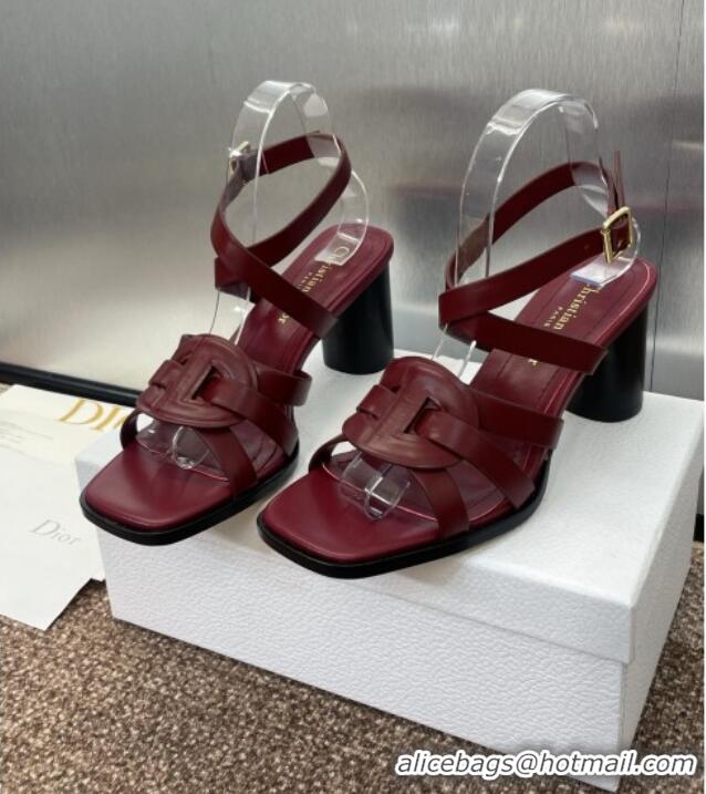 Top Design Dior D-Club Heeled Sandals 8cm in Calfskin Leather D0028 Ruby Red 2025