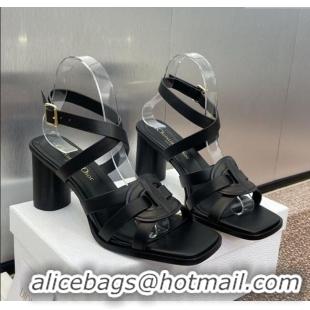 Best Grade Dior D-Club Heeled Sandals 8cm in Calfskin Leather D0028 Black 2025