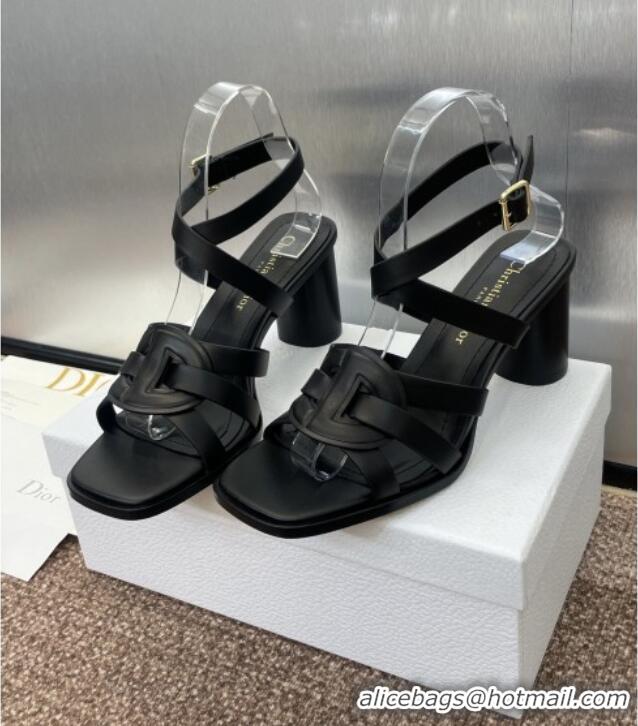 Best Grade Dior D-Club Heeled Sandals 8cm in Calfskin Leather D0028 Black 2025