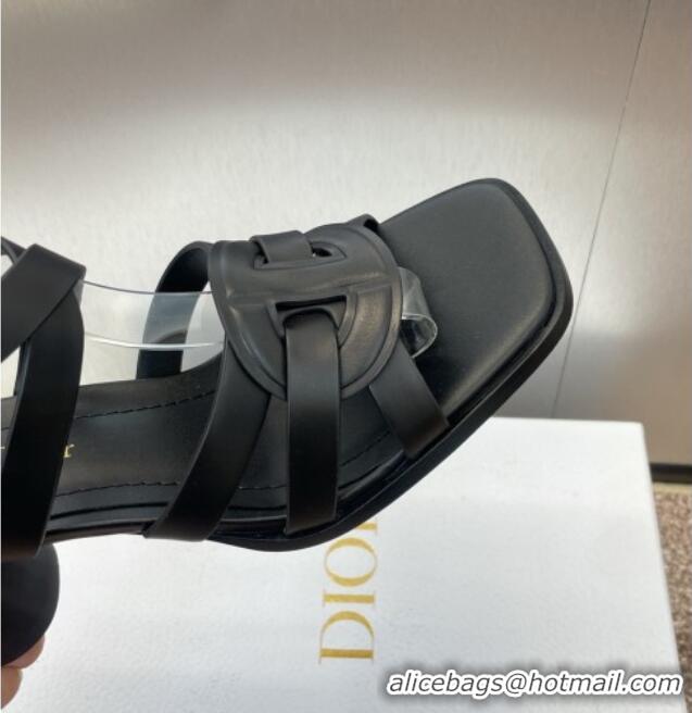 Best Grade Dior D-Club Heeled Sandals 8cm in Calfskin Leather D0028 Black 2025