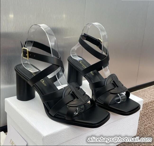 Best Grade Dior D-Club Heeled Sandals 8cm in Calfskin Leather D0028 Black 2025