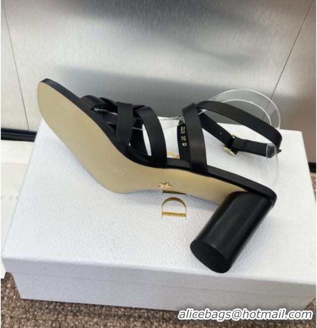 Best Grade Dior D-Club Heeled Sandals 8cm in Calfskin Leather D0028 Black 2025