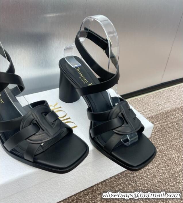 Best Grade Dior D-Club Heeled Sandals 8cm in Calfskin Leather D0028 Black 2025