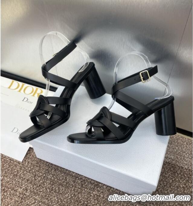 Best Grade Dior D-Club Heeled Sandals 8cm in Calfskin Leather D0028 Black 2025