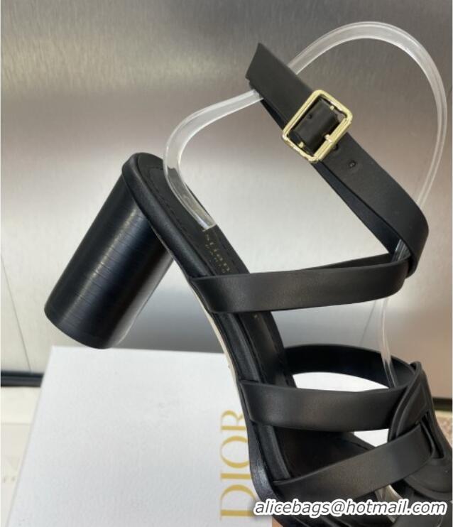 Best Grade Dior D-Club Heeled Sandals 8cm in Calfskin Leather D0028 Black 2025