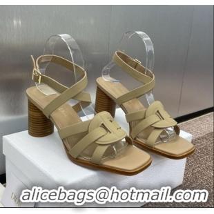 New Design Dior D-Club Heeled Sandals 8cm in Calfskin Leather D0028 Beige 2025