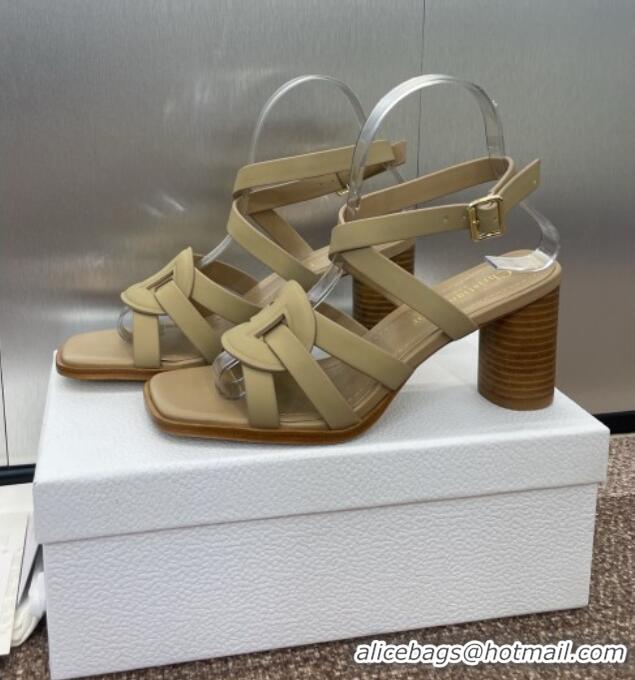 New Design Dior D-Club Heeled Sandals 8cm in Calfskin Leather D0028 Beige 2025