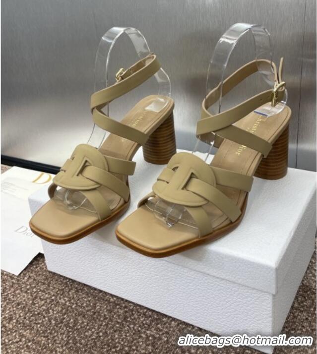 New Design Dior D-Club Heeled Sandals 8cm in Calfskin Leather D0028 Beige 2025