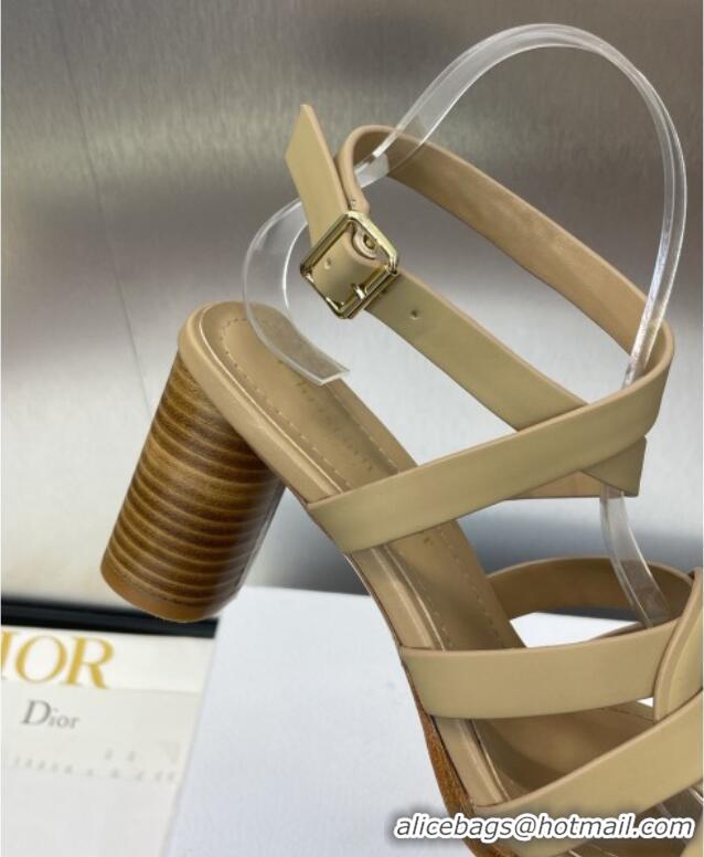 New Design Dior D-Club Heeled Sandals 8cm in Calfskin Leather D0028 Beige 2025