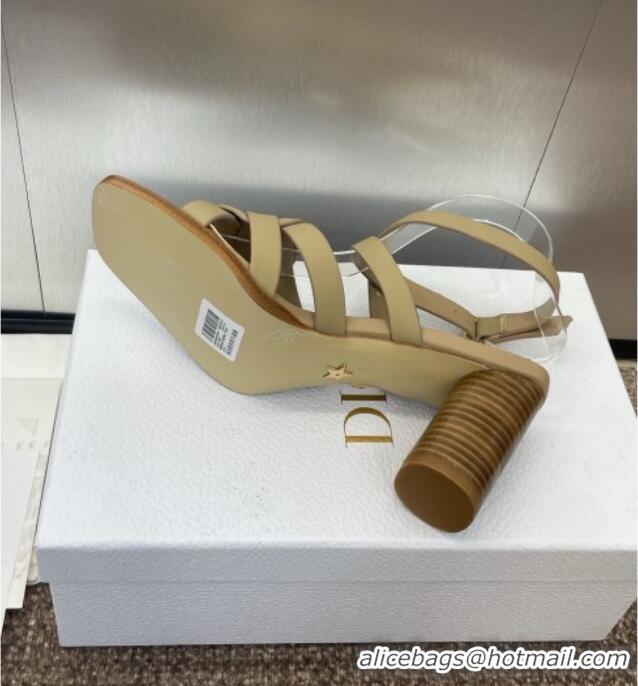 New Design Dior D-Club Heeled Sandals 8cm in Calfskin Leather D0028 Beige 2025