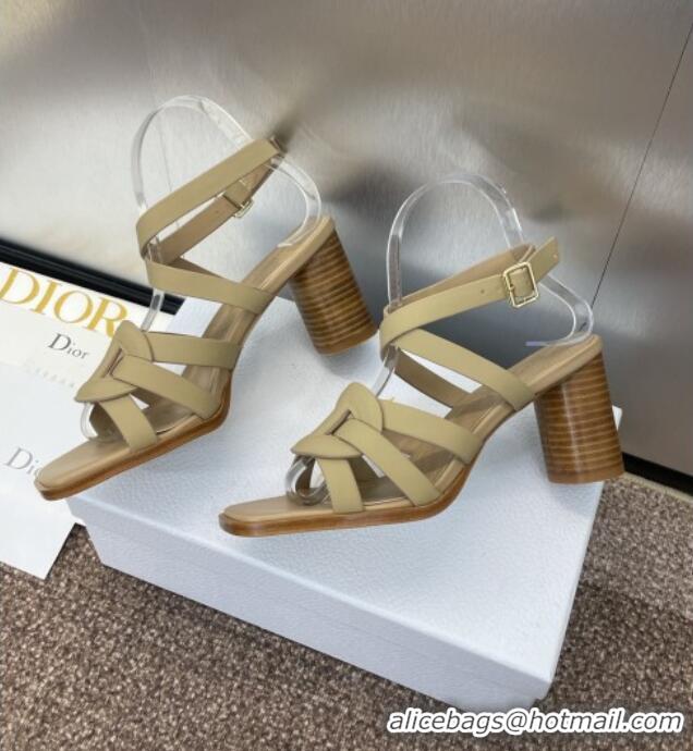 New Design Dior D-Club Heeled Sandals 8cm in Calfskin Leather D0028 Beige 2025