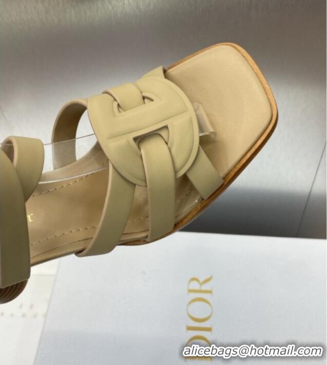New Design Dior D-Club Heeled Sandals 8cm in Calfskin Leather D0028 Beige 2025