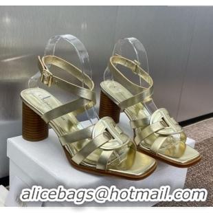 ​Grade Quality Dior D-Club Heeled Sandals 8cm in Calfskin Leather D0028 Gold 2025