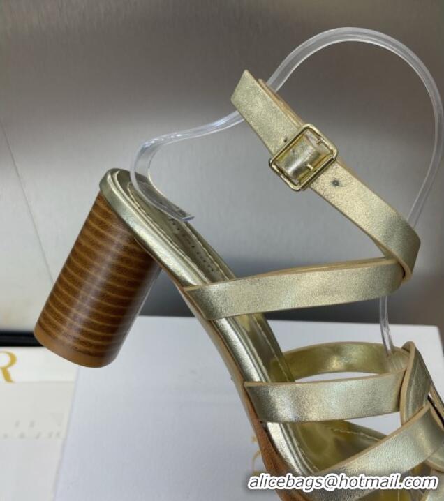 ​Grade Quality Dior D-Club Heeled Sandals 8cm in Calfskin Leather D0028 Gold 2025