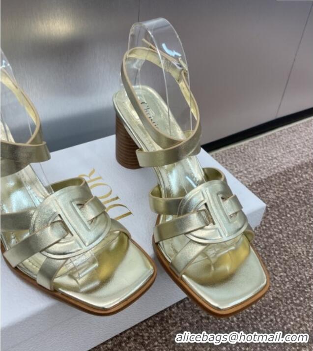 ​Grade Quality Dior D-Club Heeled Sandals 8cm in Calfskin Leather D0028 Gold 2025