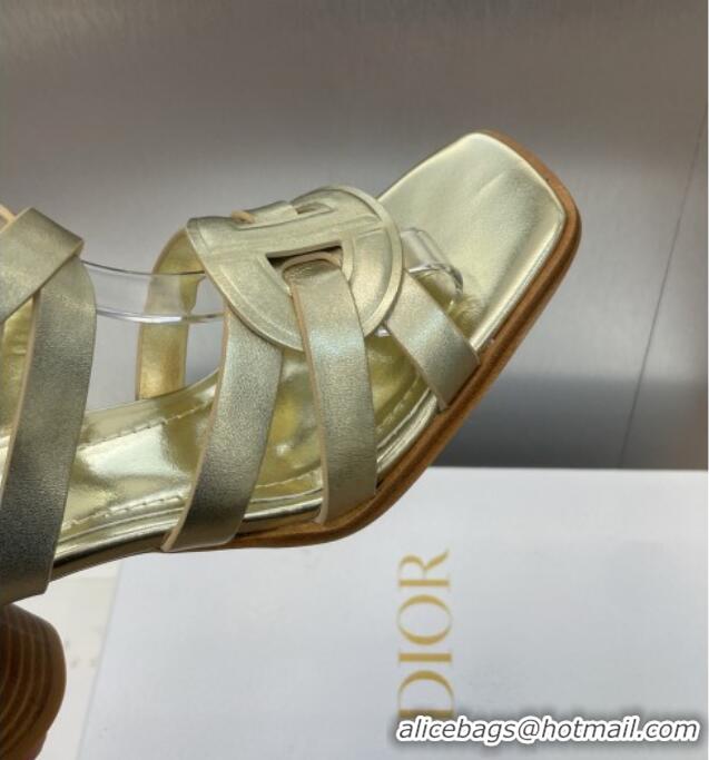 ​Grade Quality Dior D-Club Heeled Sandals 8cm in Calfskin Leather D0028 Gold 2025