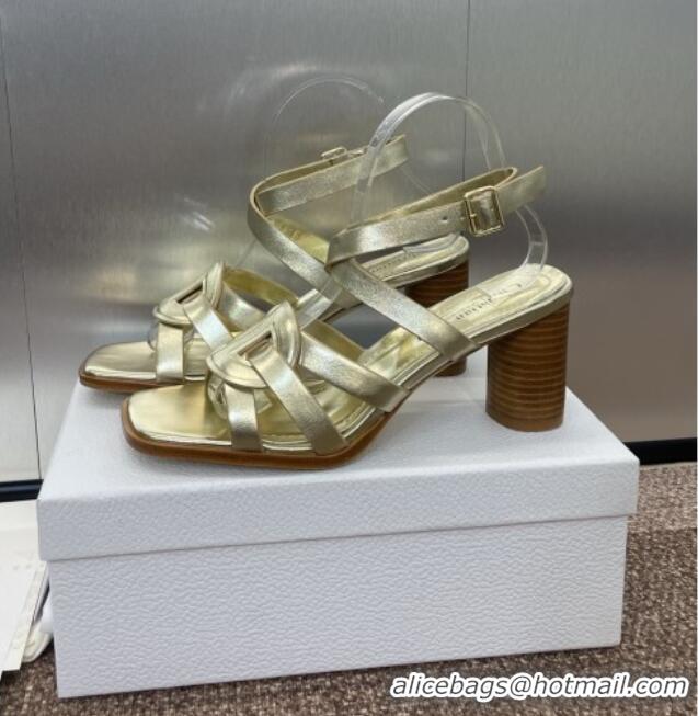 ​Grade Quality Dior D-Club Heeled Sandals 8cm in Calfskin Leather D0028 Gold 2025