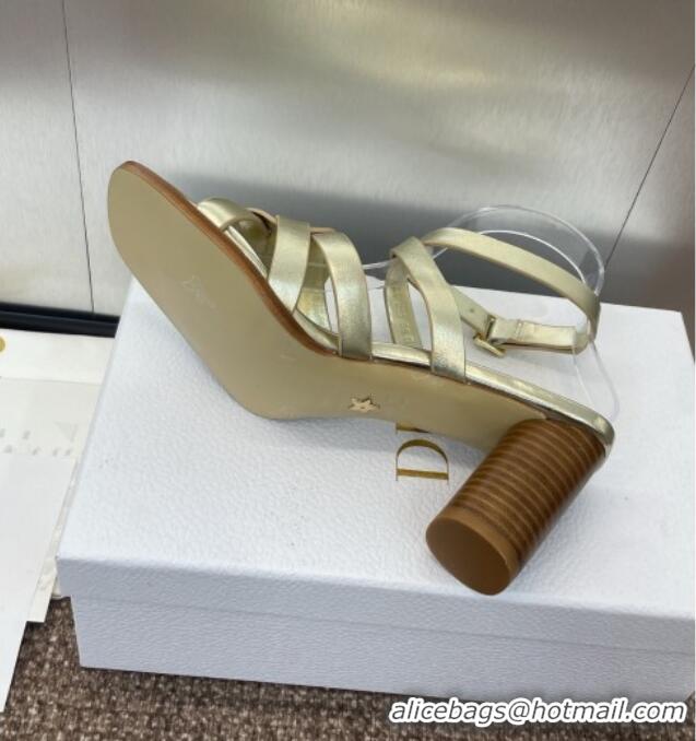 ​Grade Quality Dior D-Club Heeled Sandals 8cm in Calfskin Leather D0028 Gold 2025