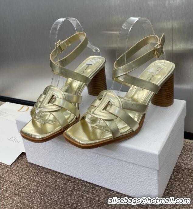 ​Grade Quality Dior D-Club Heeled Sandals 8cm in Calfskin Leather D0028 Gold 2025