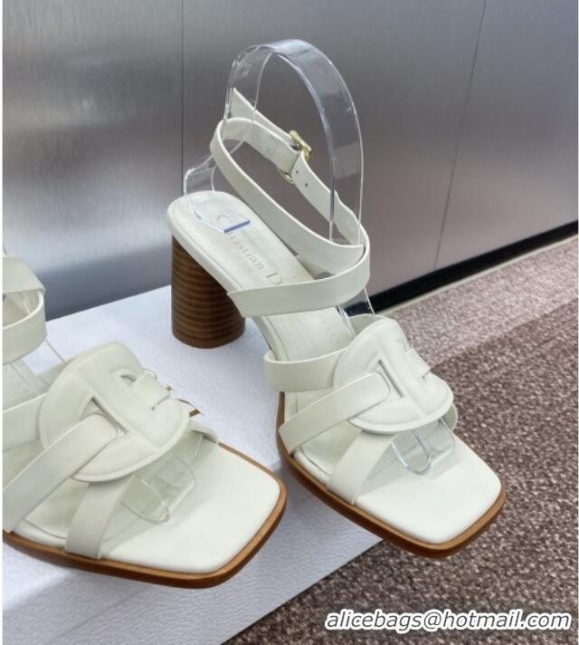 ​Top Design Dior D-Club Heeled Sandals 8cm in Calfskin Leather D0028 White 2025